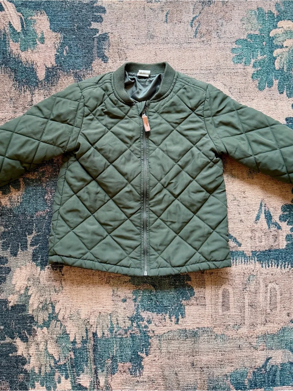 H&M Kids Quilted Zip Up Bomber Jacket Coat in Olive Green - 3T